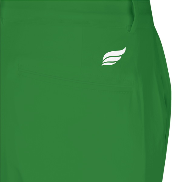 Green bowling shorts with white wing logo on front chest area