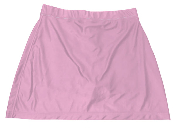Light pink bowling skort with flat elastic waistband, front view