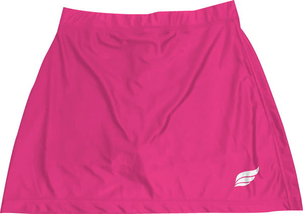Bright pink bowling skort with small white logo on lower right side