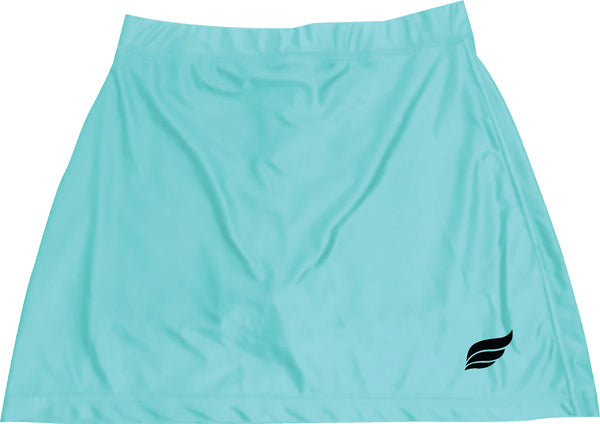 Turquoise bowling skort with small black curved logo on right side