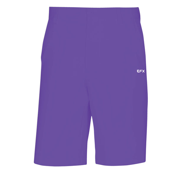 Purple bowling shorts with EFX logo on right side, front view