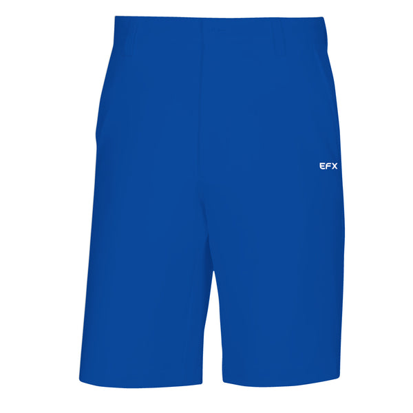 Royal blue bowling shorts with EFX logo on right side